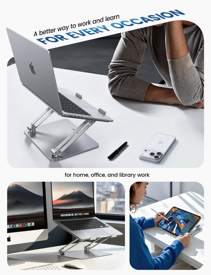 Lamicall Adjustable Laptop Stand, Portable Laptop Riser, Aluminum Laptop Stand for Desk Foldable, Ergonomic Computer Notebook Stand Holder for MacBook Air Pro, Dell XPS, HP (10-17.3'') - Silver - Image 5