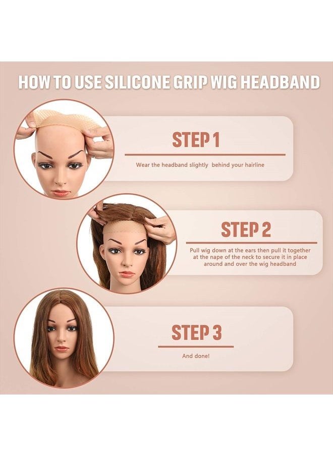 WILLBOND 2 Pieces Adjustable Silicone Wig Headband Fix Non Slip Wig Bands Seamless Wig Grip Band Strong Holder for Men Women Sports Yoga (Light Brown)  - Image 5