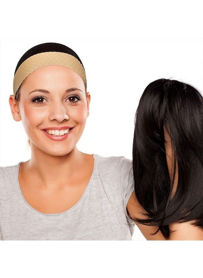WILLBOND 2 Pieces Adjustable Silicone Wig Headband Fix Non Slip Wig Bands Seamless Wig Grip Band Strong Holder for Men Women Sports Yoga (Light Brown)  - Image 4