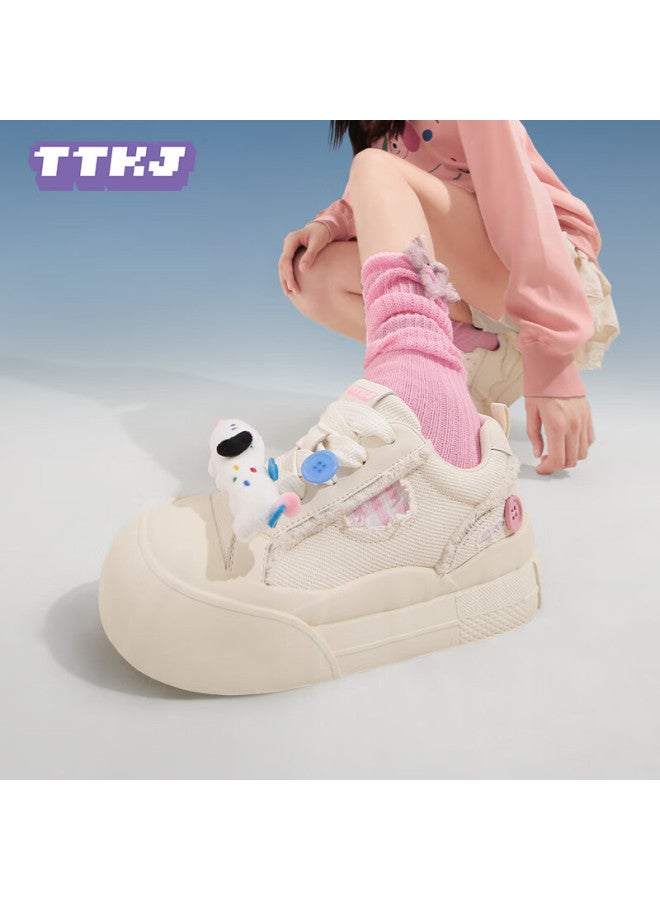 Ttkj Tttj Thick-soled Heightening Chunky Shoes For Women, Cute Sausage Dog Pattern, Versatile Floral Sneakers, Canvas Casual White Shoes - Image 1