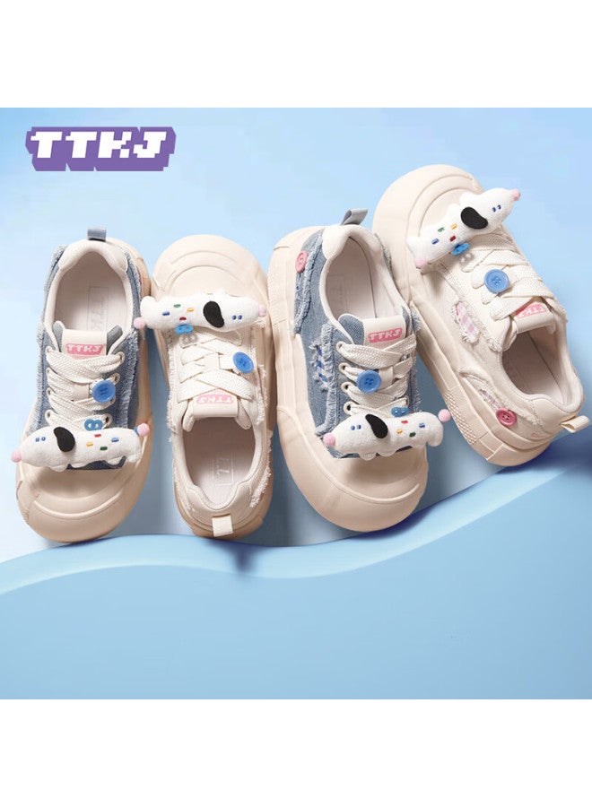 Ttkj Tttj Thick-soled Heightening Chunky Shoes For Women, Cute Sausage Dog Pattern, Versatile Floral Sneakers, Canvas Casual White Shoes - Image 4