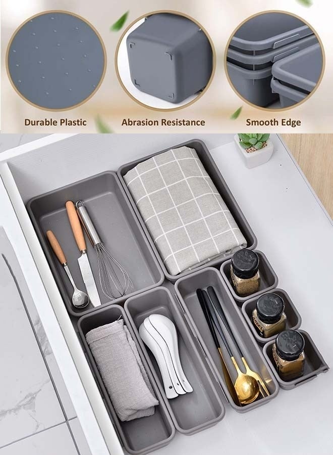 Generic 8 Pcs Desk Drawer Organizers Trays Set Black Plastic Storage Bins Bathroom Drawer Tray Dividers Vanity Trays Organizer for Bedroom Dresser Makeup Kitchen Utensil Office - Image 4