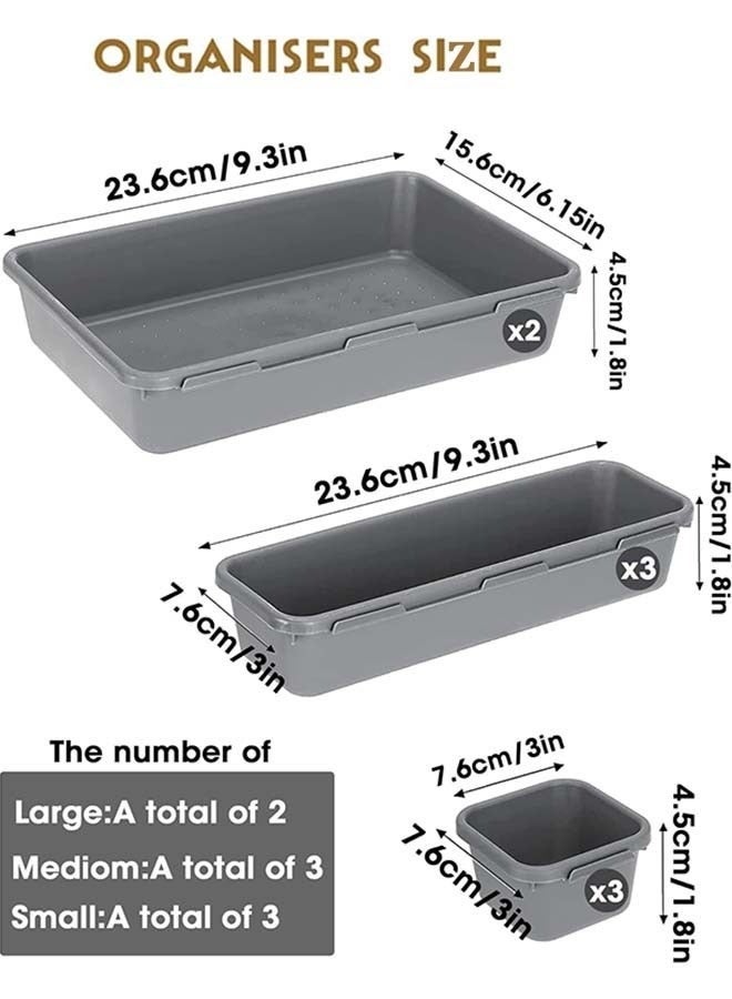 Generic 8 Pcs Desk Drawer Organizers Trays Set Black Plastic Storage Bins Bathroom Drawer Tray Dividers Vanity Trays Organizer for Bedroom Dresser Makeup Kitchen Utensil Office - Image 5