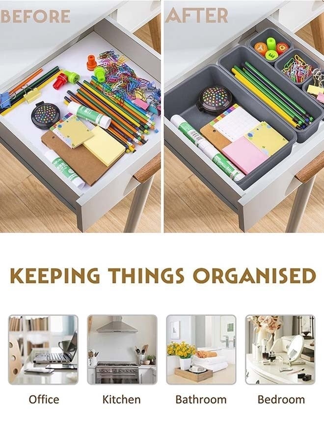 Generic 8 Pcs Desk Drawer Organizers Trays Set Black Plastic Storage Bins Bathroom Drawer Tray Dividers Vanity Trays Organizer for Bedroom Dresser Makeup Kitchen Utensil Office - Image 2