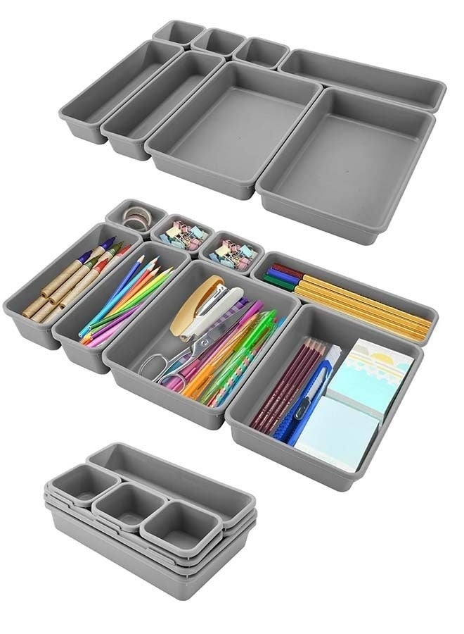 Generic 8 Pcs Desk Drawer Organizers Trays Set Black Plastic Storage Bins Bathroom Drawer Tray Dividers Vanity Trays Organizer for Bedroom Dresser Makeup Kitchen Utensil Office - Image 1