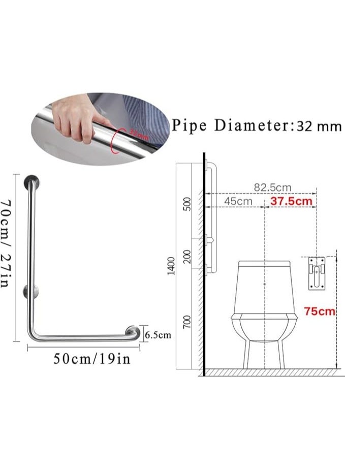 Stainless Steel L Shaped Bathroom Safety Grab Bar Vertical Angle Support Handrail - Image 4