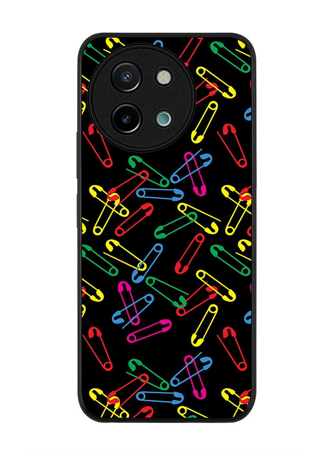 Stylizedd Rugged Black edge case for Vivo Y38 / Vivo Y58 / Vivo Y200i /Vivo T3x, Slim fit Soft Case Flexible Anti Drop TPU Gel Thin Cover - Safety Pins - Image 1