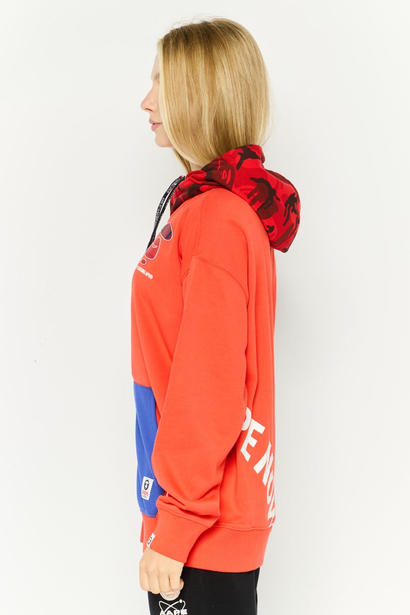 Aape By A Bathing Ape Women Hood Neck Graphic Print Hoodie, Red - Image 2