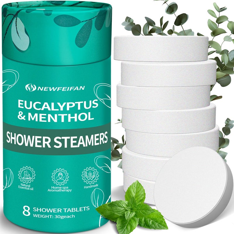 NEWFEIFAN Shower Steamers Aromatherapy 8 Pack Birthday Gifts for Women & Men Set, Organic Eucalyptus & Menthol Essential Oil, Easter Basket Stuffers for Teens, Spa Relaxing Purple Gifts for Wife Girlfriend - Image 1