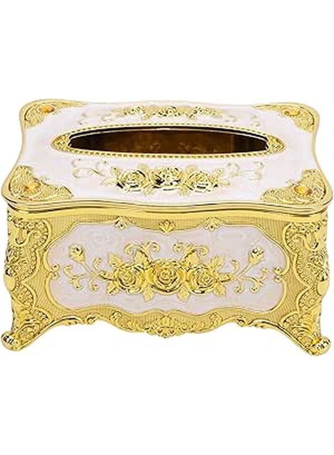 Luxury White Tissue Box Cover Rose Pattern Waterproof Easy Clean for Home KTV Car - Image 1