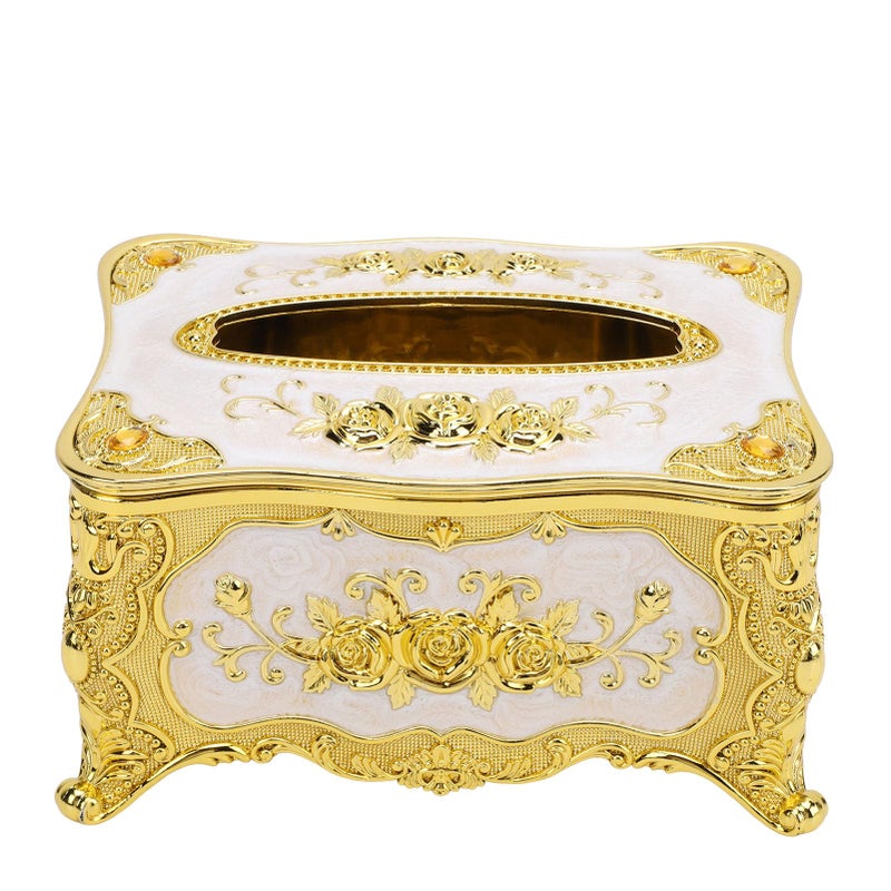 Luxury White Tissue Box Cover Rose Pattern Waterproof Easy Clean for Home KTV Car - Image 2