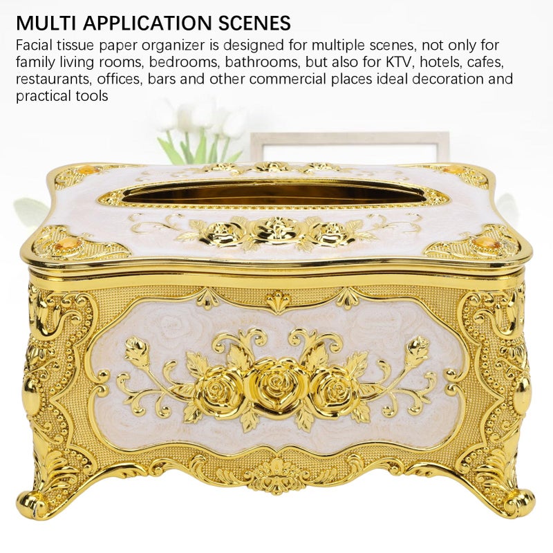 Luxury White Tissue Box Cover Rose Pattern Waterproof Easy Clean for Home KTV Car - Image 4
