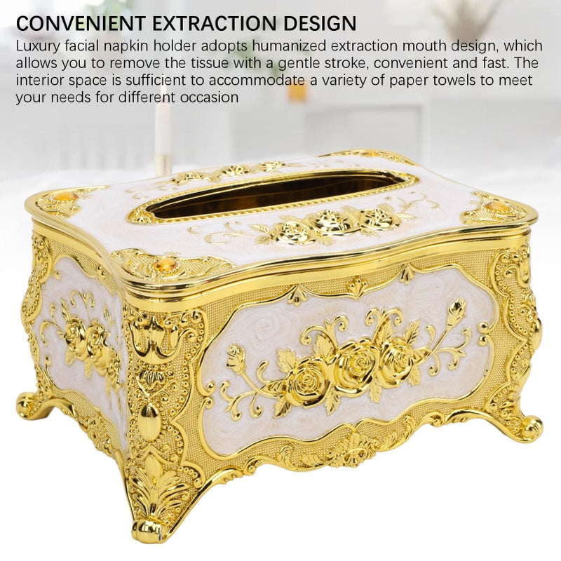 Luxury White Tissue Box Cover Rose Pattern Waterproof Easy Clean for Home KTV Car - Image 5