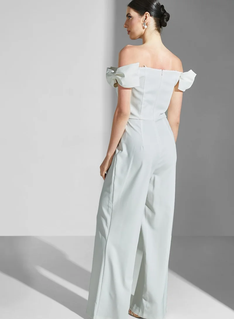 AIDAN MATTOX Bow Detail Wide Leg Jumpsuit