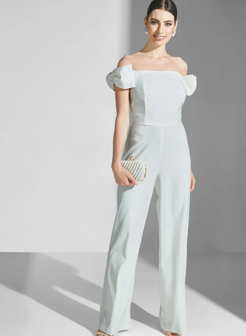 AIDAN MATTOX Bow Detail Wide Leg Jumpsuit