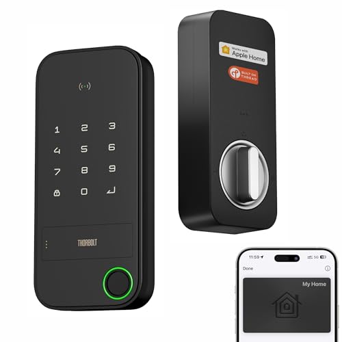 ThorBolt X1 Apple Home Key Tap to Unlock, Smart Keyless Entry Door Lock with Fingerprint, Touch Keypad Deadbolt Lock Works with HomeKit Over Thread (Border Router), IP65 Weatherproof, Black - Image 1