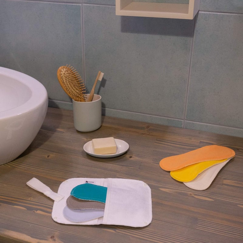 Natissy Organic Cotton Storage Bag Double Pocket Perfect for Reusable Sanitary Pantyliners Menstrual Towels Makeup Remover Pads and Washable Nursing Pads - Image 3