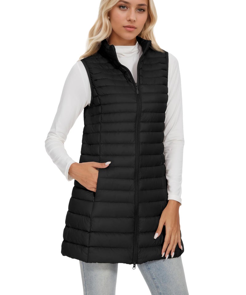 ELFJOY Long Puffer Vest Women Winter Ultra Light Long Down Vest with Stand Collar Black Womens Vests Outerwear - Image 3