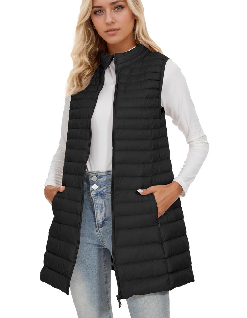 ELFJOY Long Puffer Vest Women Winter Ultra Light Long Down Vest with Stand Collar Black Womens Vests Outerwear - Image 4