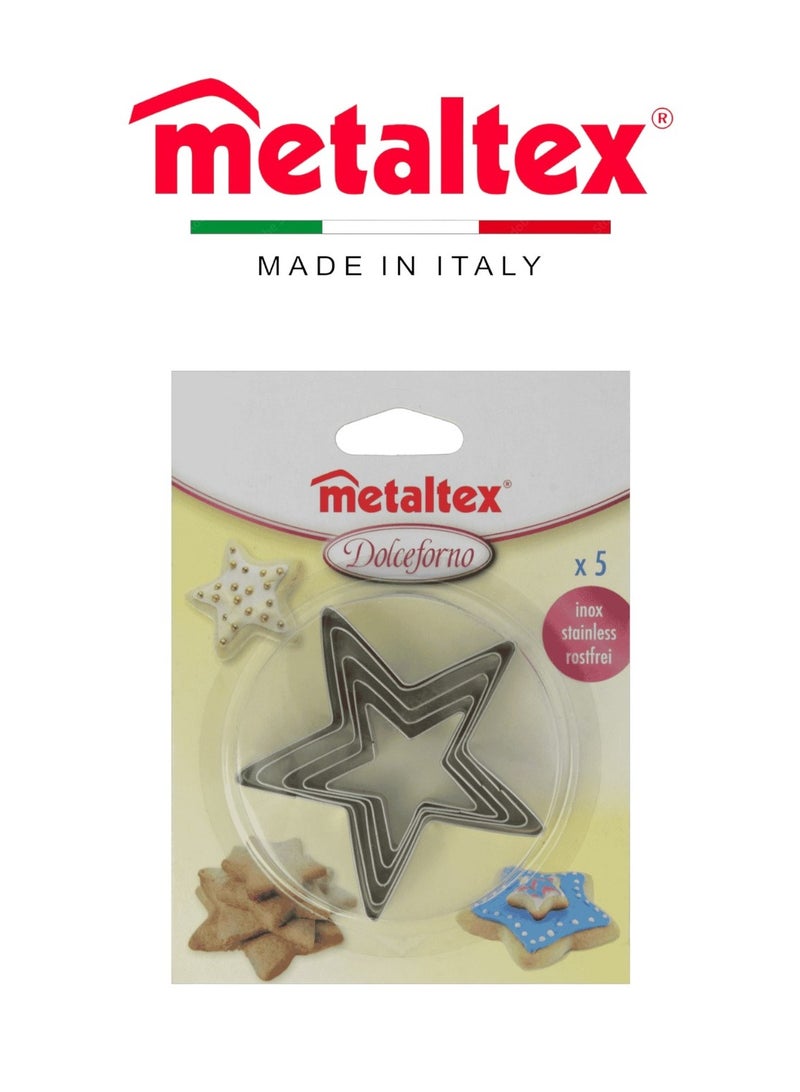 Metaltex مجموعة قواطع بسكويت نجمي من ميتالتكس 5 قطع - فولاذ مقاوم للصدأ، أحجام متنوعة للخبز والحرف اليدوية - Image 1