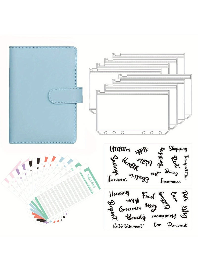 CMGTYYD CMGTYYD A6 Pu Leather Budget Binder,Cash Envelopes for Budgeting, 8 pcs Budget Binder With Magnetic Zipper Envelopes, 12 pcs Budget Sheets, 2 pcs Budget Binder Stickers(Blue)  - Image 1