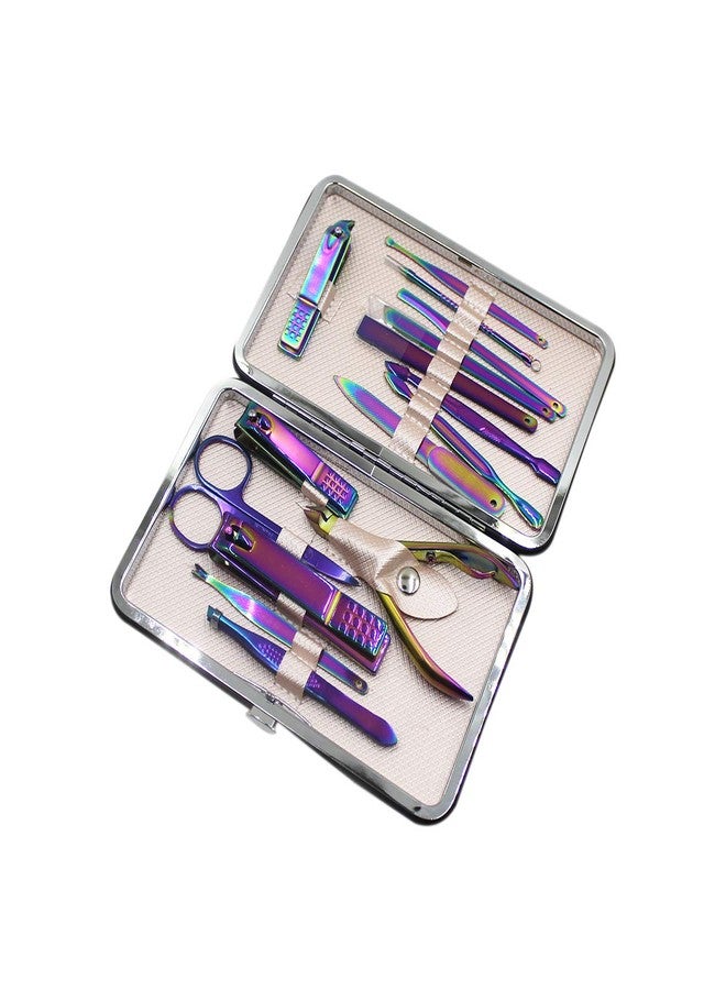 Suillty Professional Stainless Steel Chameleon Nail Clipper Travel & Grooming Kit Nail Tools Manicure & Pedicure Set of 15pcs with Luxurious Case(Purple) - Image 2
