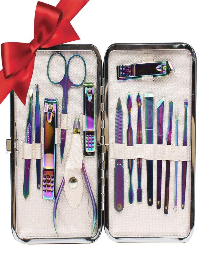 Suillty Professional Stainless Steel Chameleon Nail Clipper Travel & Grooming Kit Nail Tools Manicure & Pedicure Set of 15pcs with Luxurious Case(Purple) - Image 1