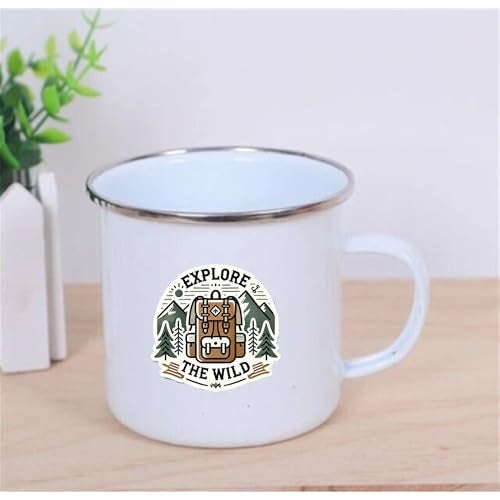 TAJNAN Unbreakable Enamel Military Mug | Explore The Wild Enamel Camping Mug | Durable Metal Travel Cup with Adventure Backpack Design | Rustic Hiking Coffee Mug for Campers & Nature Lovers - Image 3