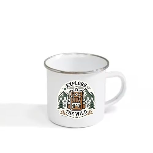 TAJNAN Unbreakable Enamel Military Mug | Explore The Wild Enamel Camping Mug | Durable Metal Travel Cup with Adventure Backpack Design | Rustic Hiking Coffee Mug for Campers & Nature Lovers - Image 4