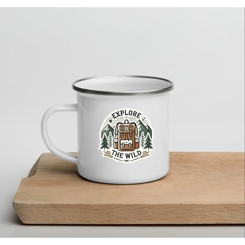 TAJNAN Unbreakable Enamel Military Mug | Explore The Wild Enamel Camping Mug | Durable Metal Travel Cup with Adventure Backpack Design | Rustic Hiking Coffee Mug for Campers & Nature Lovers - Image 2
