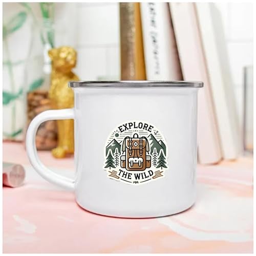 TAJNAN Unbreakable Enamel Military Mug | Explore The Wild Enamel Camping Mug | Durable Metal Travel Cup with Adventure Backpack Design | Rustic Hiking Coffee Mug for Campers & Nature Lovers - Image 5