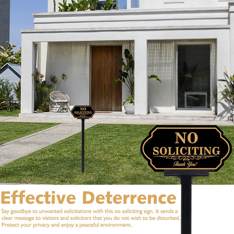 DXSIGN No Soliciting Sign for House with Stake - 50-mil Thick Aluminum - 5x10 Inch/37 Inch High - Adjustable Height - Outdoor Yard Sign for Home and Front Door (A1512) - Image 3