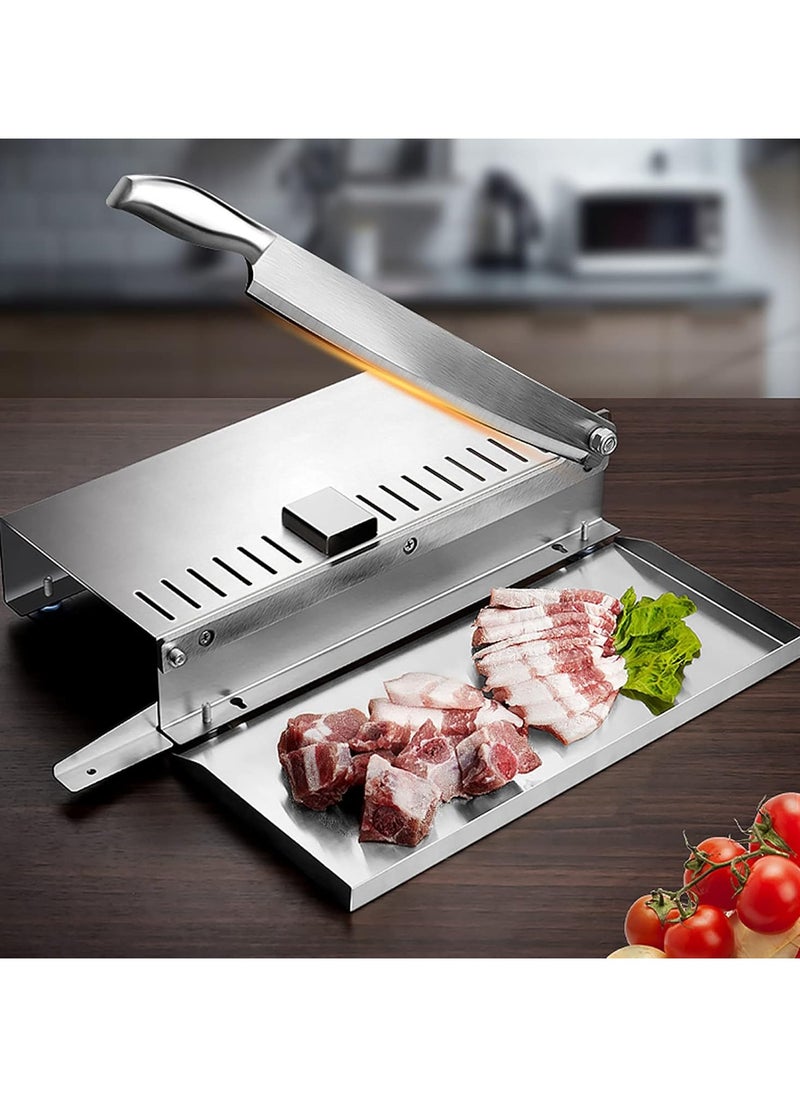 Manual Meat Slicer, Stainless Steel Frozen Meat Slicer, Sharp Blade, Fast Cutting, with Side Tray.