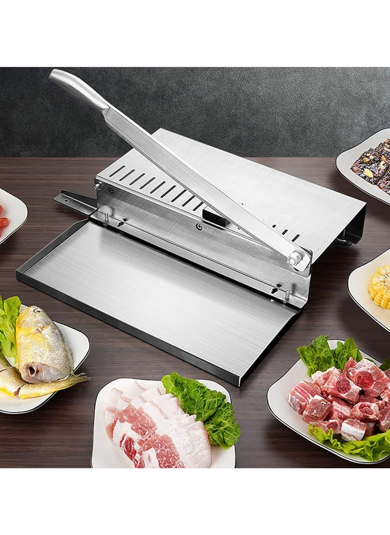 Manual Meat Slicer, Stainless Steel Frozen Meat Slicer, Sharp Blade, Fast Cutting, with Side Tray.