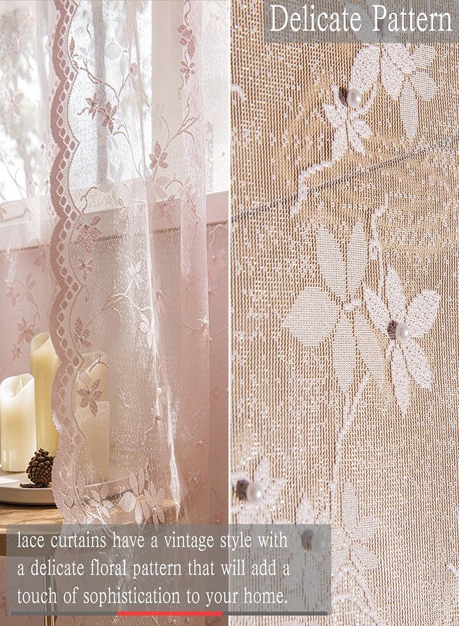 WestWeir ستائر دانتيل وردية من ويستوير - ألواح دانتيل شفافة بحواف مُزخرفة وتطريزات لؤلؤية، تصميم زهري لغرفة المعيشة وغرفة النوم وغرفة الأطفال، ستائر لامعة بتصميم كلاسيكي، جيب للعمود، 52 × 63 بوصة، طقم من لوحتين - Image 5
