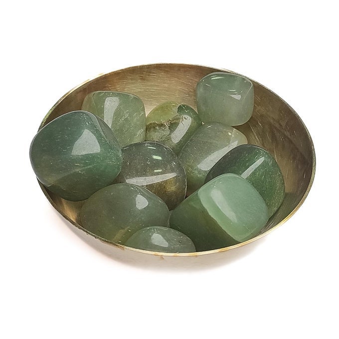GREEN AVENTURINE PEBBLES WITH BRONZE KANSA BOWL REIKI HEALING VASTU CRYSTALS 200GRAMS