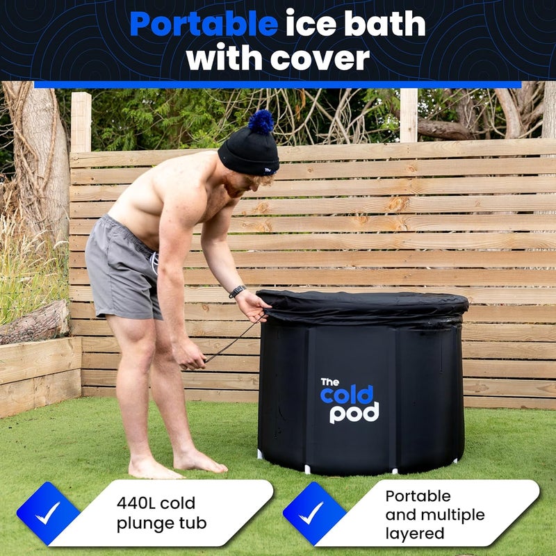 The Cold Pod حوض استحمام ثلجي للرياضيين XL: حوض غمر بارد خارجي مع غطاء، 116 جالون حوض استحمام ثلجي محمول للعلاج بالماء البارد، حوض ثلجي كبير للغمر البارد في المنزل - Image 2