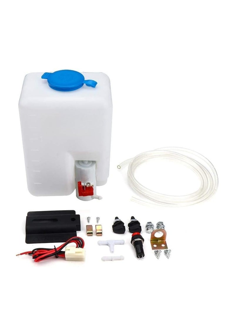THE WHITE SHOP Universal Car Windshield Washer Pump, Washer Fluid Reservoir Bottle Kit with Pump Jet Button Switch Windshield Tank