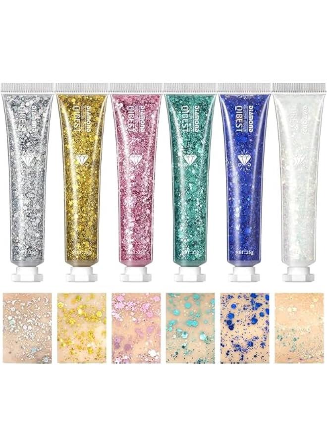 HOOKOR 6 Pack Body Glitter Gel Face Glitter for Body, Face, Eye, Hair, Nails Glitter Makeup Liquid Long Lasting Sparkling Mermaid Chunky Glitter Gel for Festival Art Party - Image 1