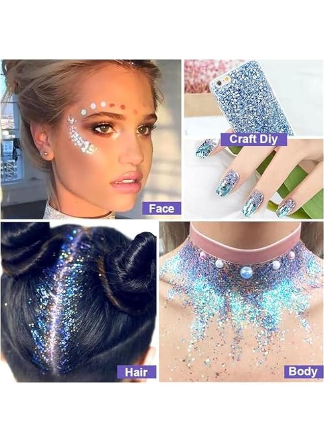 HOOKOR 6 Pack Body Glitter Gel Face Glitter for Body, Face, Eye, Hair, Nails Glitter Makeup Liquid Long Lasting Sparkling Mermaid Chunky Glitter Gel for Festival Art Party - Image 4