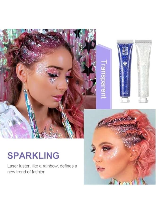 HOOKOR 6 Pack Body Glitter Gel Face Glitter for Body, Face, Eye, Hair, Nails Glitter Makeup Liquid Long Lasting Sparkling Mermaid Chunky Glitter Gel for Festival Art Party - Image 5