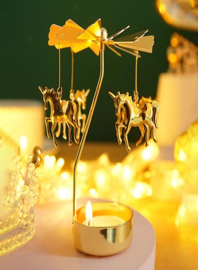 4EVERHOPE Rotating Candle Holder, Gold Spining Metal Tealight Candle Holder for Christmas, Valentine's Day, Party Table Decor, Wedding (Unicorn) - Image 1