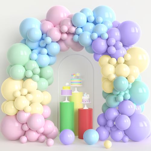 YMSZ Pastel Balloon Garland Arch Kit, 120pcs Macaron Color Rainbow Party Balloons for Baby Shower Birthday Party Decorations - Image 1