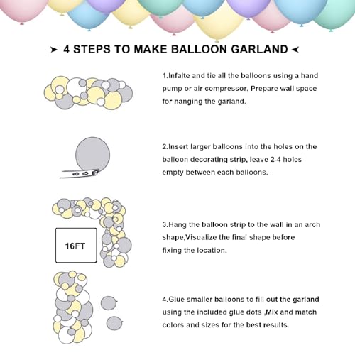 YMSZ Pastel Balloon Garland Arch Kit, 120pcs Macaron Color Rainbow Party Balloons for Baby Shower Birthday Party Decorations - Image 3