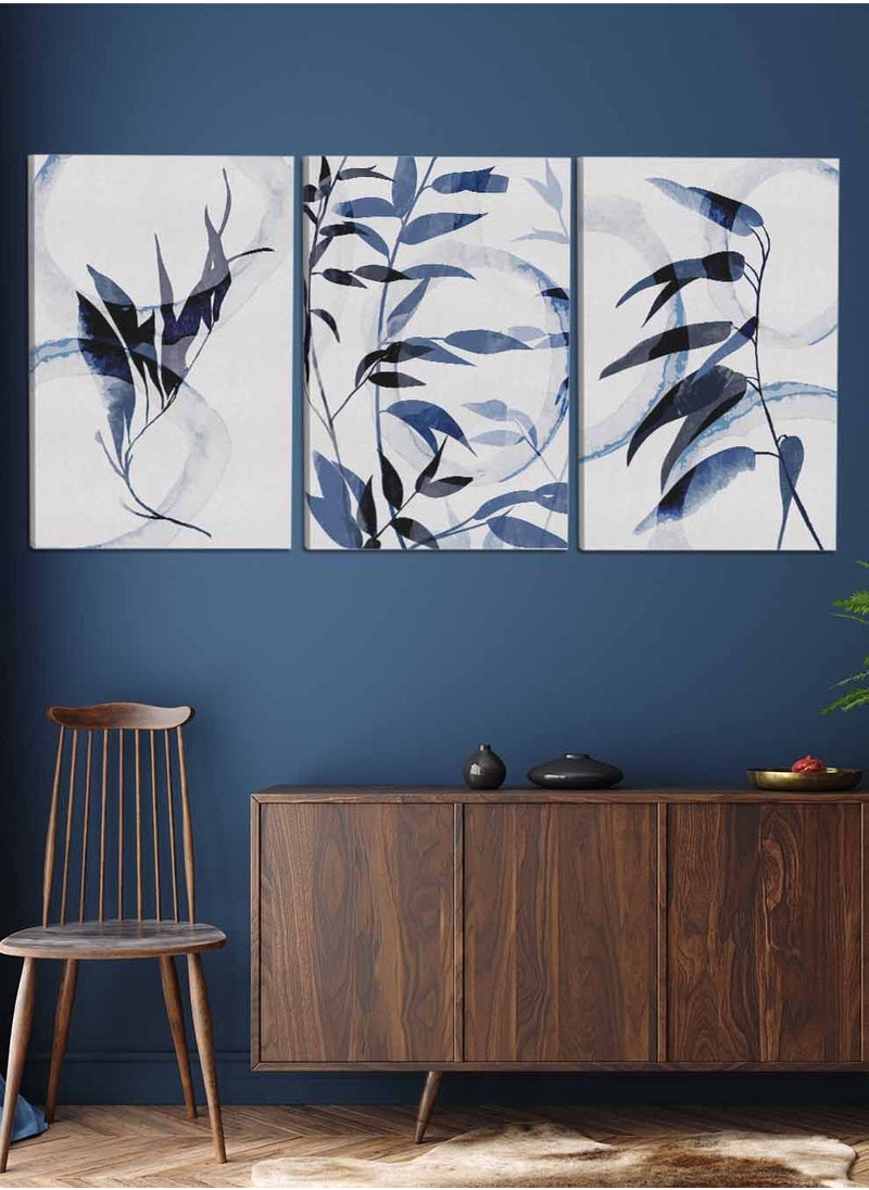 LOWHA - Set Of 3 Framed Canvas Wall Arts Stretched Over Wooden Frame, Abstract Botanical Paintings, For Home, Living Room, Office Decor - Image 1