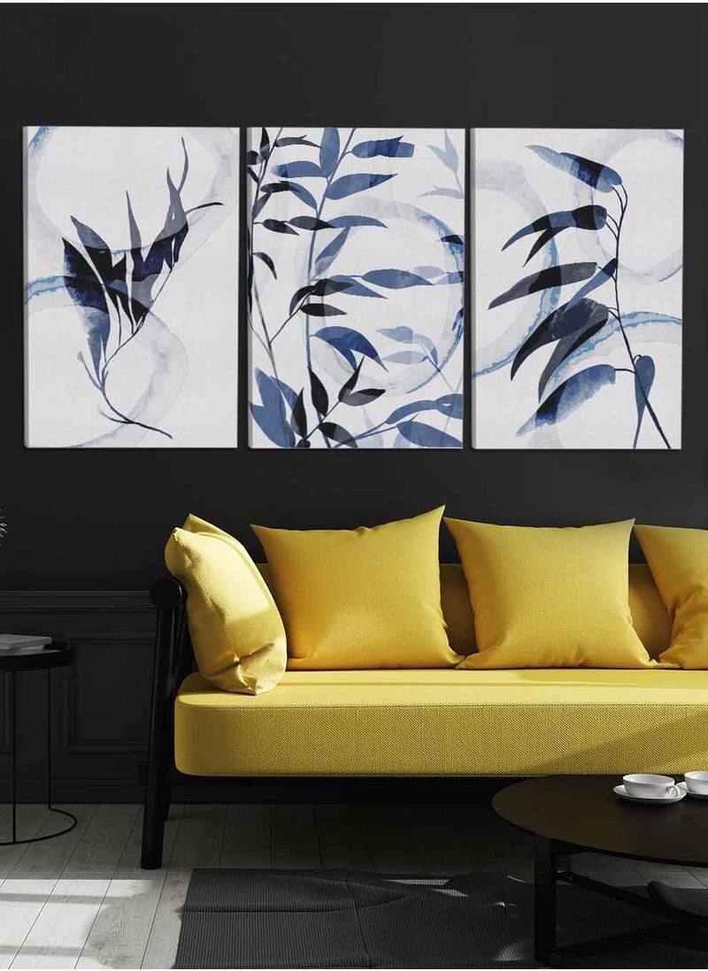 LOWHA - Set Of 3 Framed Canvas Wall Arts Stretched Over Wooden Frame, Abstract Botanical Paintings, For Home, Living Room, Office Decor - Image 1