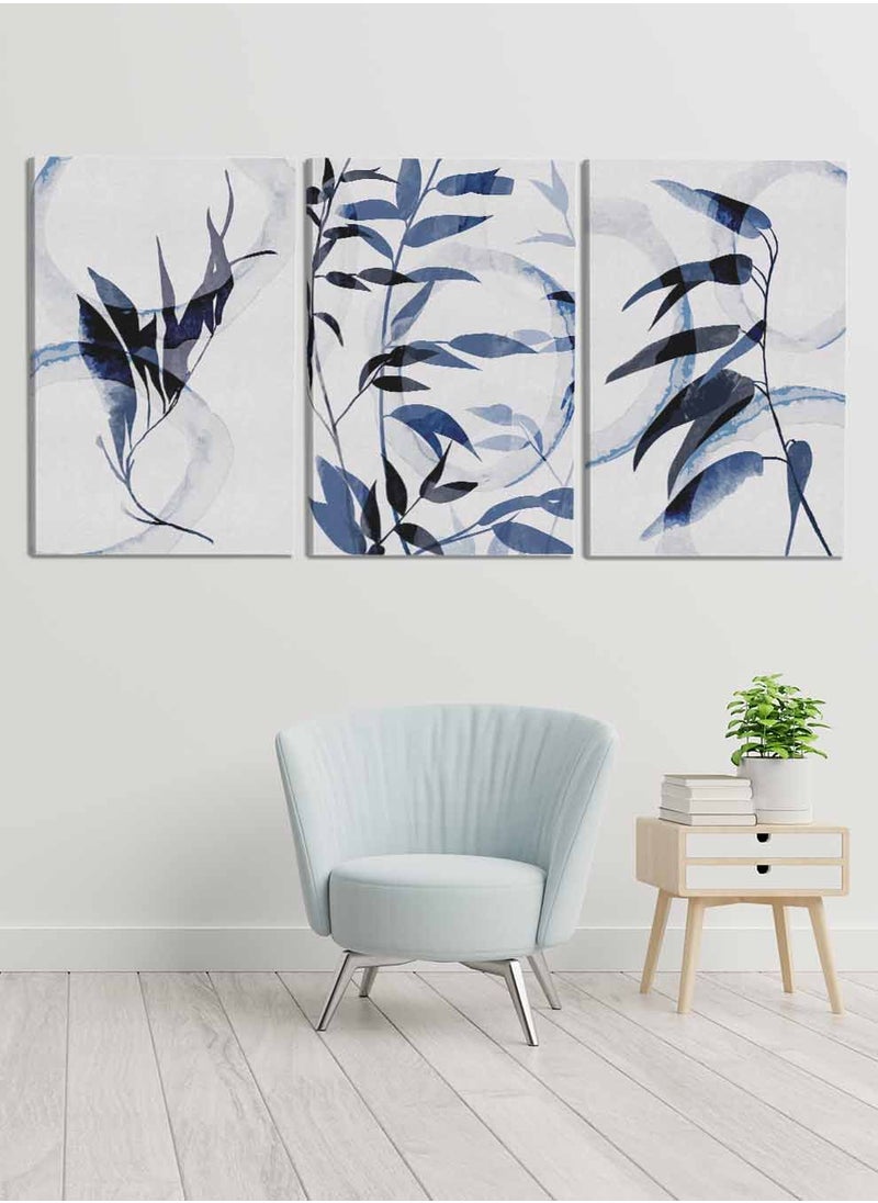 LOWHA - Set Of 3 Framed Canvas Wall Arts Stretched Over Wooden Frame, Abstract Botanical Paintings, For Home, Living Room, Office Decor - Image 1