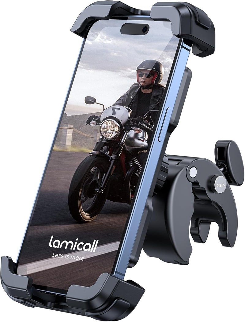 Lamicall Motorcycle Phone Mount, Bike Phone Holder - Upgrade Quick Install Handlebar Clip for Bicycle Scooter, Cell Phone Clamp for iPhone 17/16 Pro,15 Pro MAX, Galaxy S25 and More 4.7-6.8" Phone - Image 1
