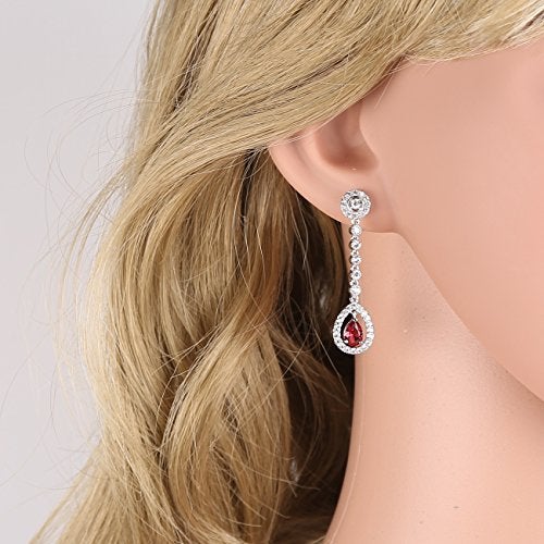 GULICX Silver Tone Ruby Color Red Jewelry Set Necklace Earrings Wedding Party Jewelry Silver Tone - Image 2