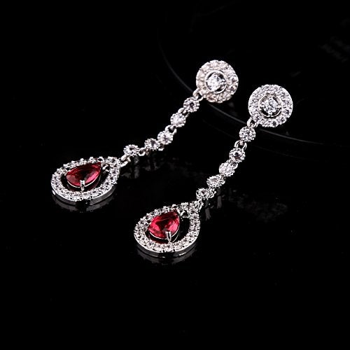 GULICX Silver Tone Ruby Color Red Jewelry Set Necklace Earrings Wedding Party Jewelry Silver Tone - Image 4